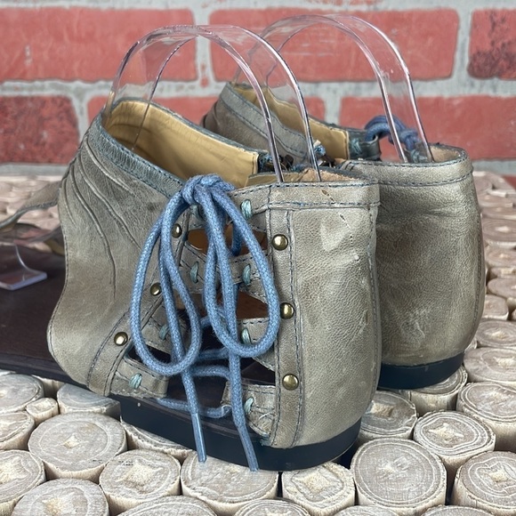 Nine West Cadette Taupe Gray Leather Boho T Strap Lace Up Sandals 9.5 - Picture 11 of 14